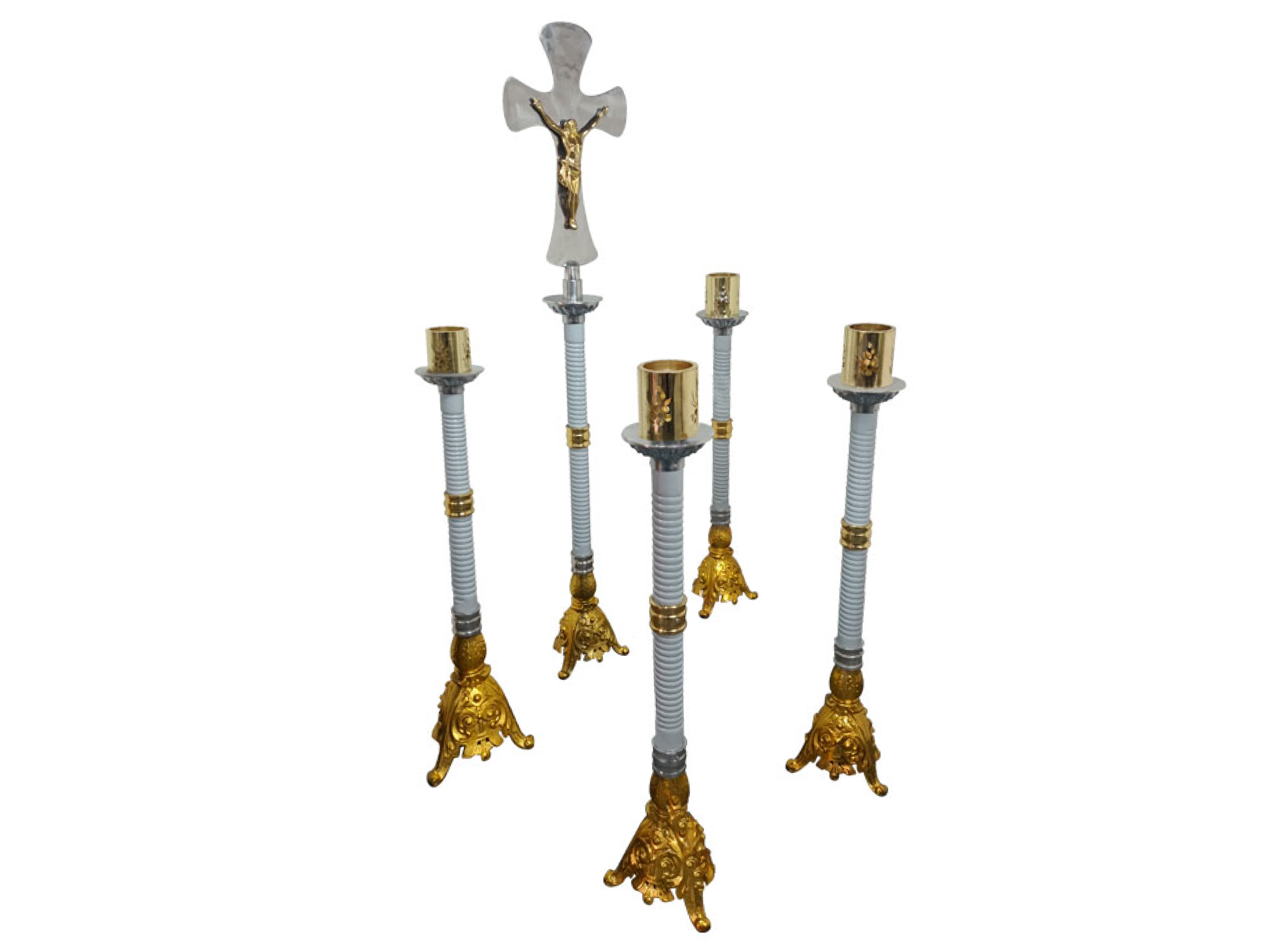 Juego de velación catedral rosal blanco y dorado